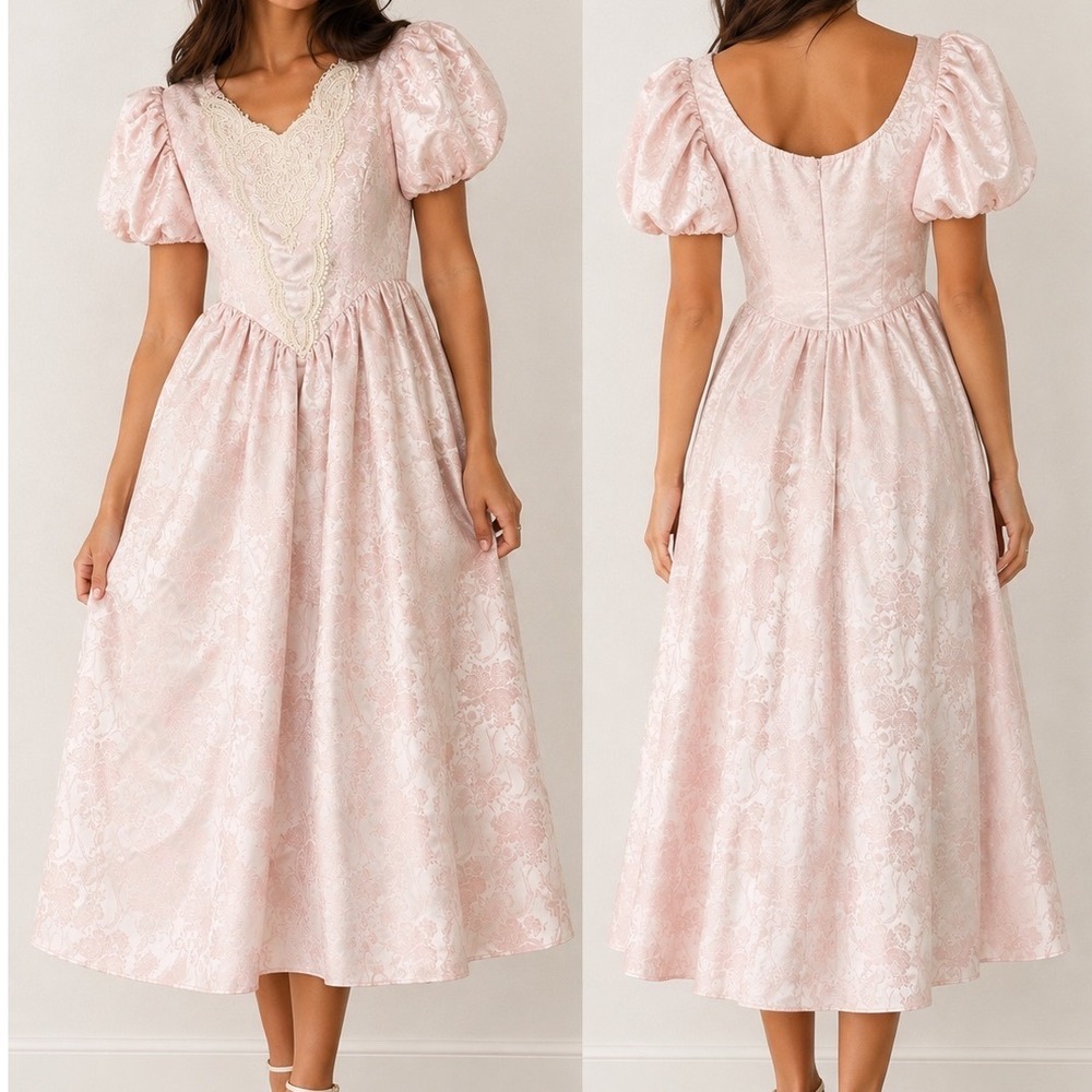 Vtg Gunne Sax Scott McClintock Pink Lace Prairie Gown Princess Dress 4 prom 80s